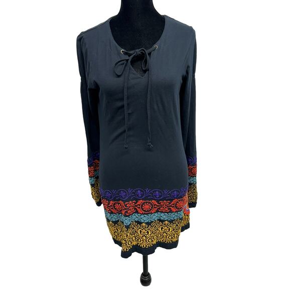 Johnny Was Dresses & Skirts - Johnny Was Womens Medium Navy Blue Embroidered T-shirt Tunic Dress Boho